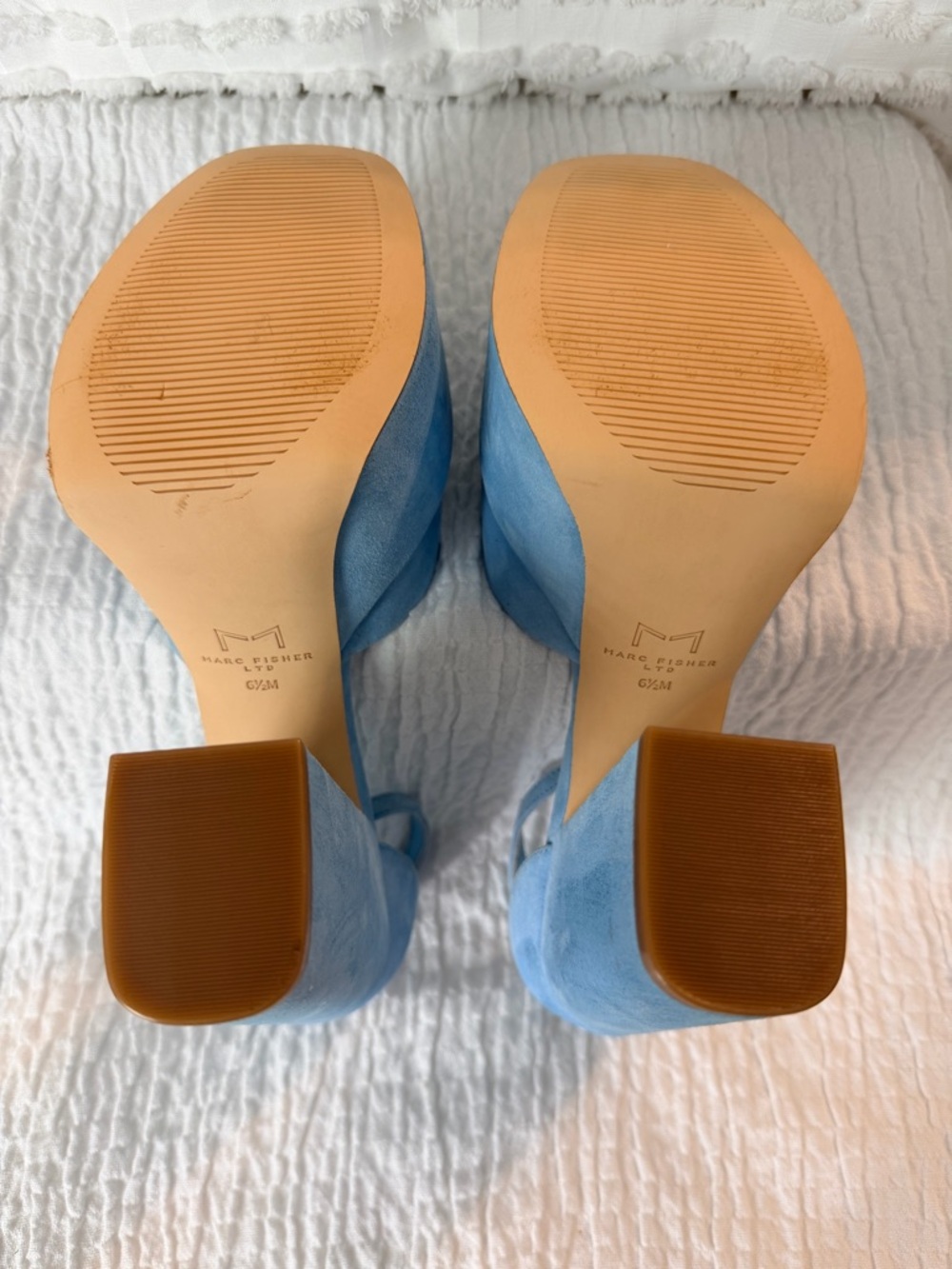 Marc Fisher Sky Blue Suede Platform Ankle-Strap  Block Heel Sandals - Picture 5 of 11